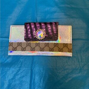 Iridescent Clutch Wallet with Purple Croc Flap & GG logo